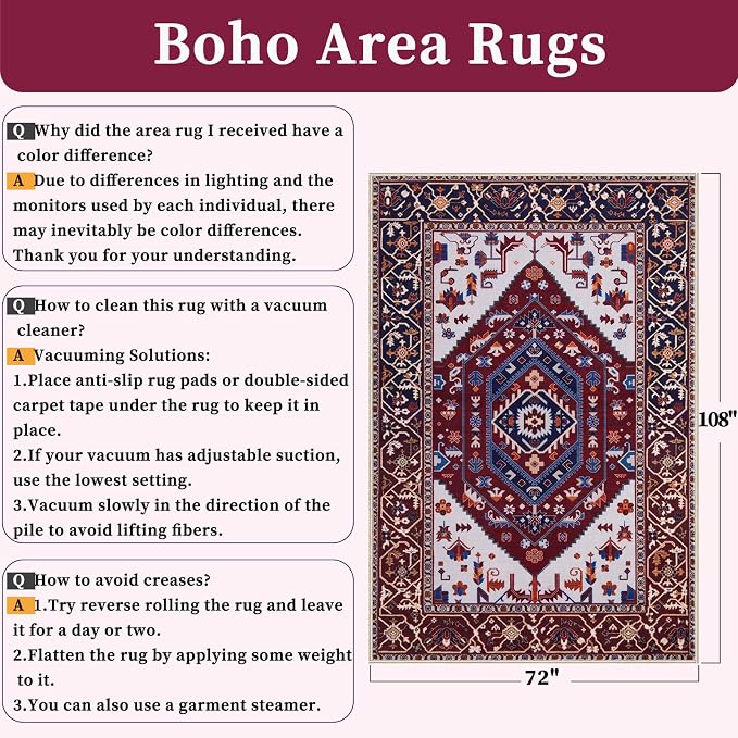 SERISSA 6x9 Area Rugs for Living Room, Large Washable Non-Slip Boho Rug - Image 2