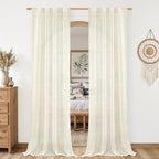 LAMIT Natural Linen Boho Curtains 80 inch Length 2 Panels, Cream Ivory Light by LAMIT