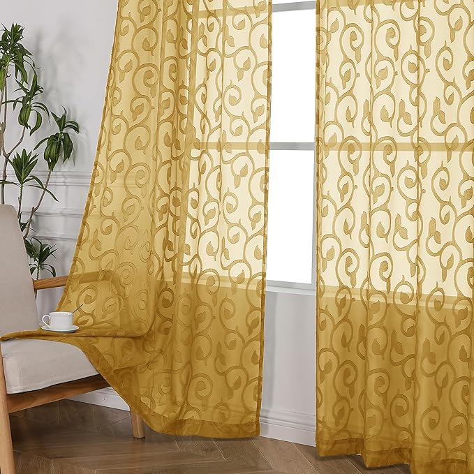 OWENIE Furman Gold Sheer Curtains 84 inches Long - Image 6