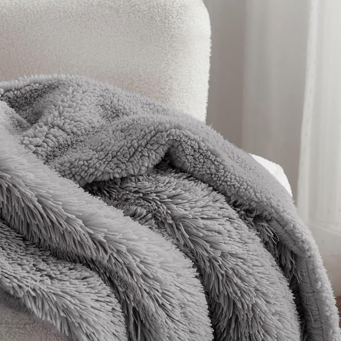 Bedsure GentleSoft Fuzzy Sherpa Faux Fur Twin Blanket Grey Cozy Gifts - Image 3