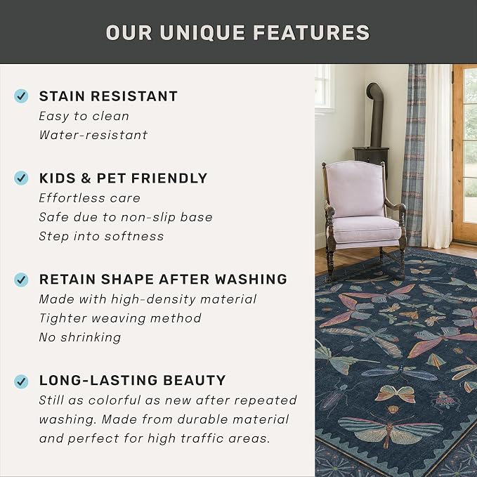 Vintage 2x6 Navy Blue Bathroom Rugs - Image 6