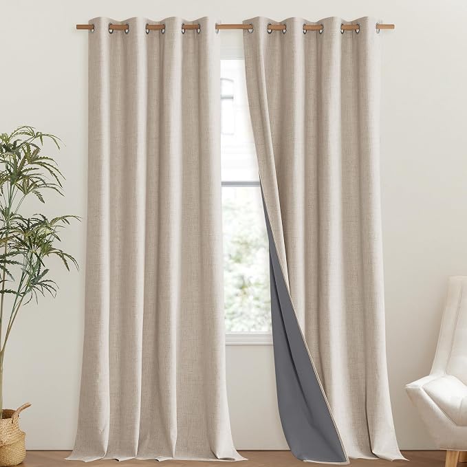 NICETOWN 100% Blackout Cream Linen Curtains 95 inches Length by NICETOWN