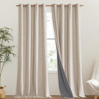 NICETOWN Cream 100% Blackout Linen Curtains 102 inch Long Burg - Image 2