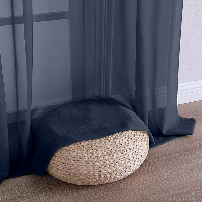 OWENIE Navy Blue Sheer Curtains 120 Inches Long 2 Panels Set, Airy Lightweight - Image 8