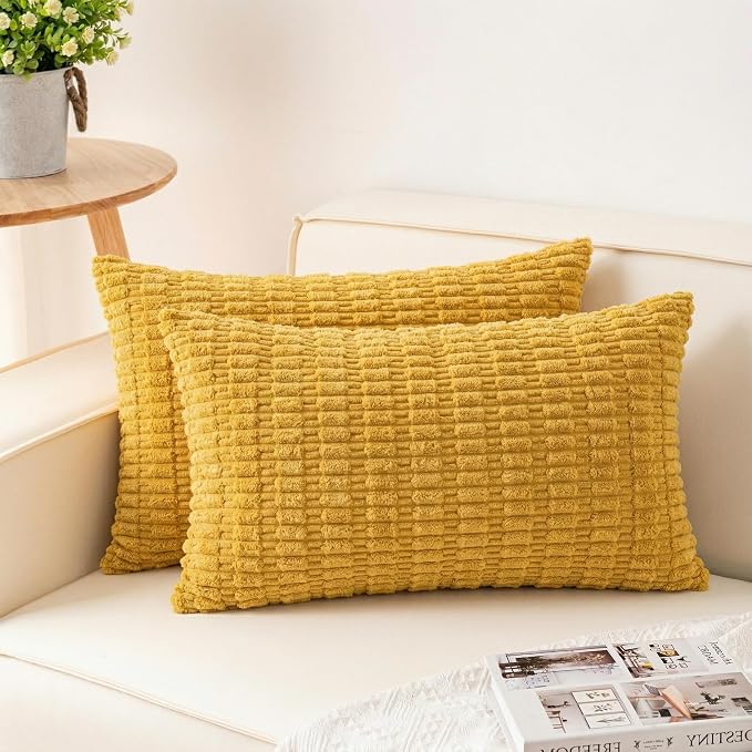 Pack of 2 Corduroy Decorative Throw Pillow Covers 12x24 Inch Soft Striped by Unknown