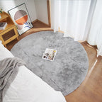 Ghouse Faux Rabbit Fur Round Rug 5ft Grey Round Rugs - Image 2