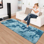 Super Soft Fluffy Living Room Area Rug 2x6 ft Tie-Dyed Light Blue Shaggy Furry - Image 2
