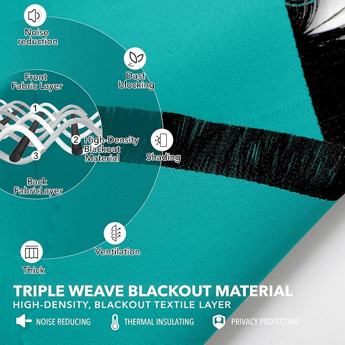Deconovo Blackout Curtains, Thermal Insulated, W52 x L45 2 Panels, Back Tab - Image 3