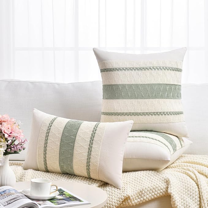 Fancy Homi Set of 1 Sage Green Boho Lumbar Decorative Throw Pillow Covers 16x24 - Image 6