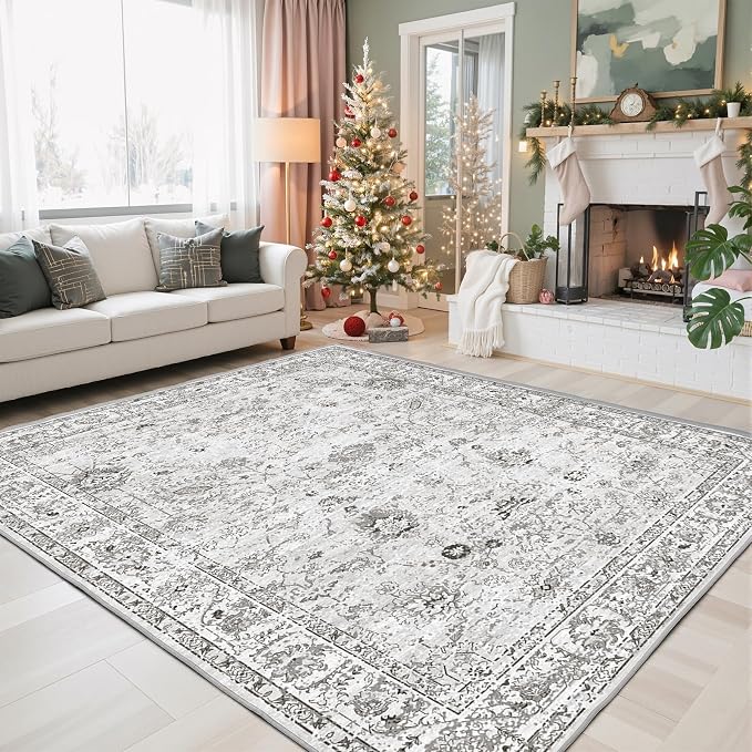 Grey White Area Rugs 5x8 for Living Room Bedroom, Non-Slip Washable Rugs Stain - Image 7