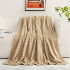 Puncuntex Beige Throw Blanket 60"×80" inches Fuzzy 3D Jacquard Decorative - Image 2
