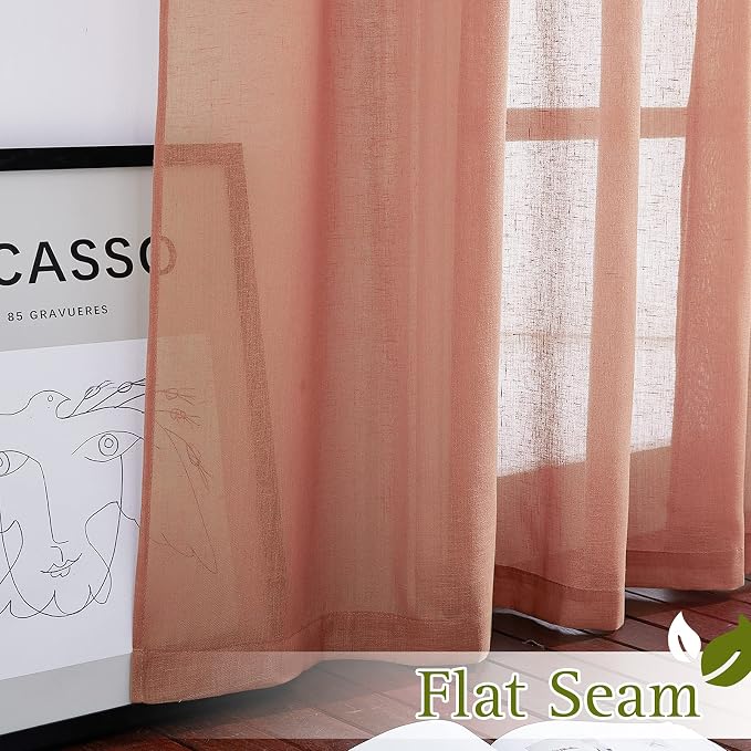 NICETOWN Linen Semi Sheer Curtains, Grommet Top Rustic Farmhouse Linen Curtains - Image 6
