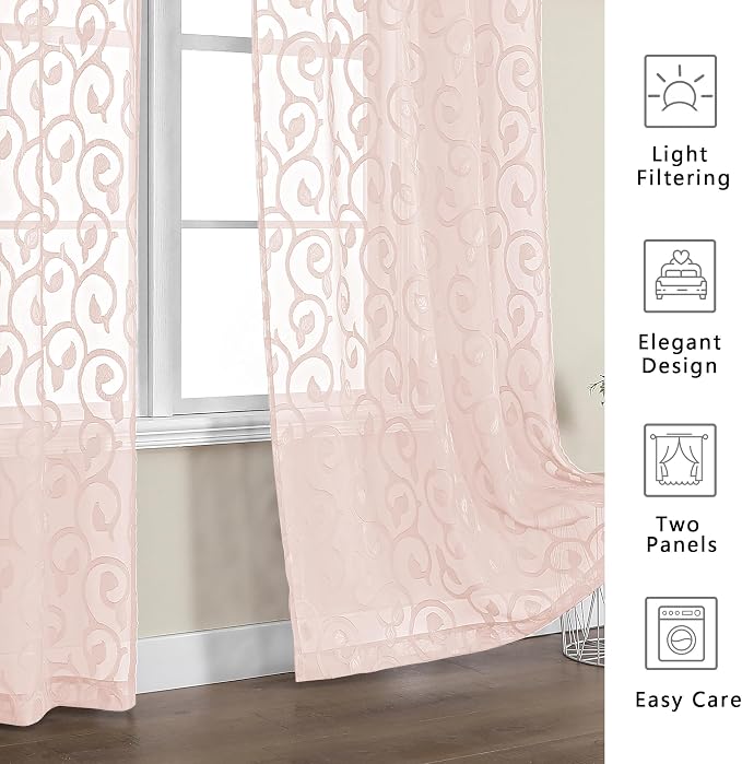 OWENIE Furman Sheer Curtains 54 Inch Length 2 Panels Set, Airy Jacquard Clip - Image 7