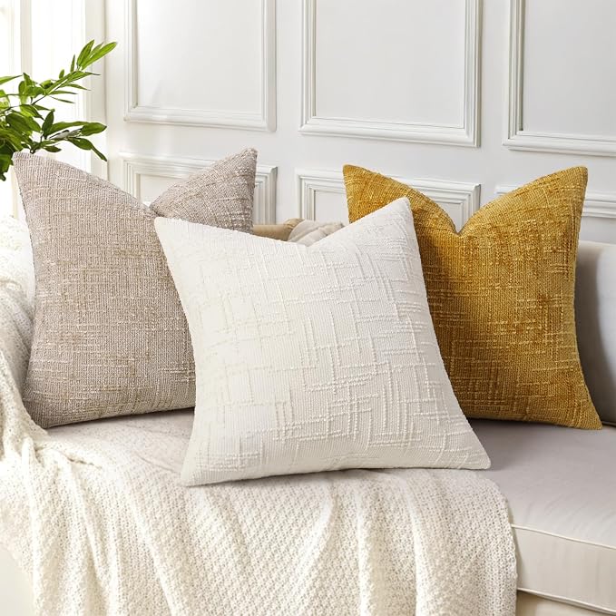 decorUhome Summer Mustard Yellow Chenille Throw Pillow Covers 18x18 Set of 2 - Image 4