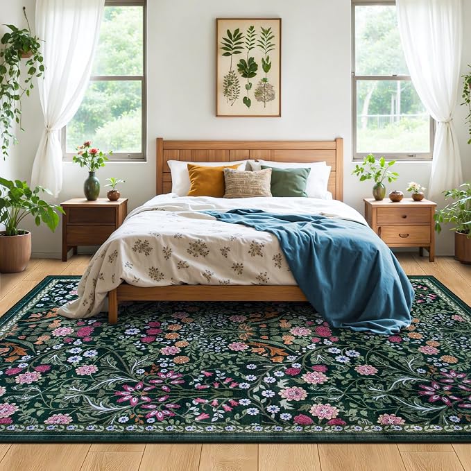 6x9 Area Rugs for Living Room: Floral Washable Rug Vintage Large Soft Boho - Image 3