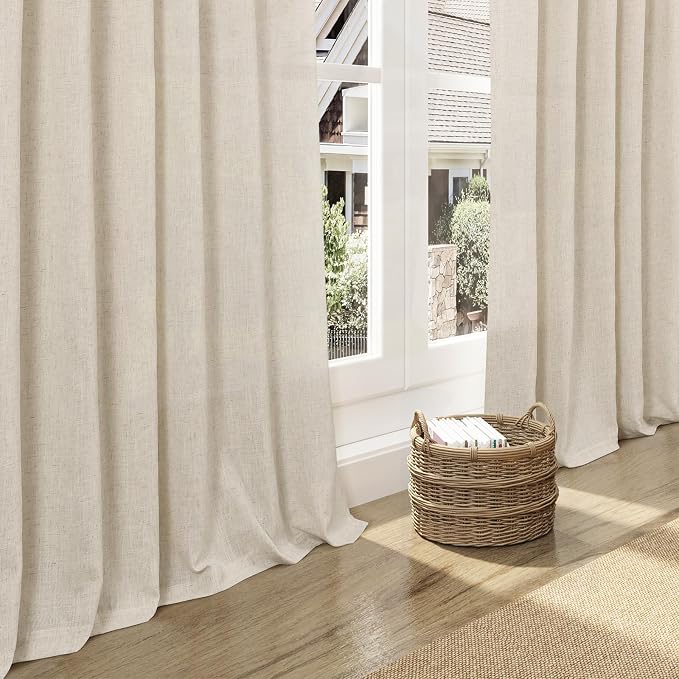 Nanspring Living Room Curtains 63 Inch Length Linen Birch Beige Luxury Light - Image 5