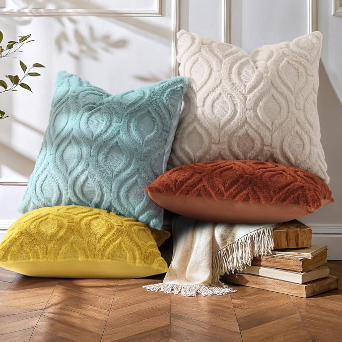 decorUhome Throw Pillow Covers 26x26 Inch Set of 2, Soft Plush Faux Wool Beige - Image 7