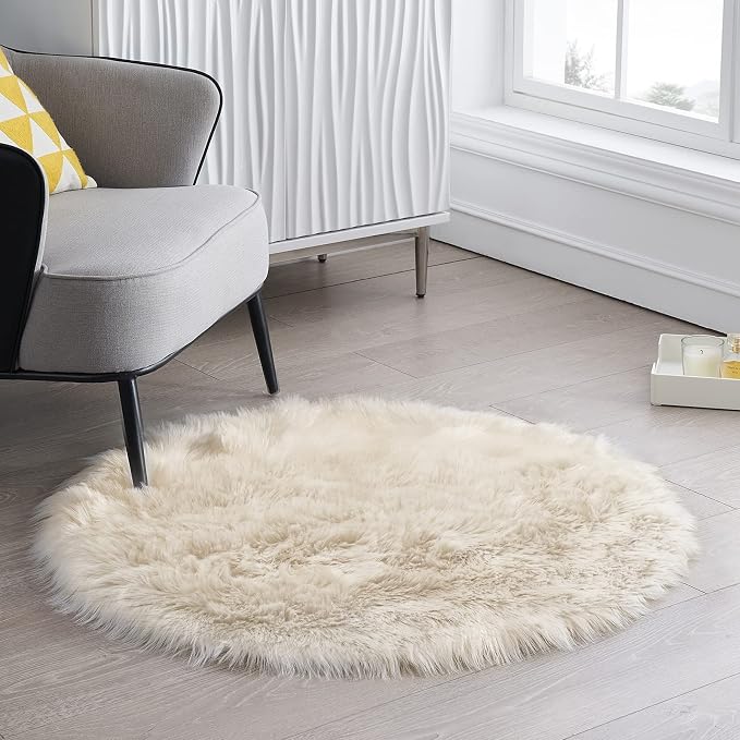 Ciicool Beige Fluffy Round Fur Area Rug - Image 2