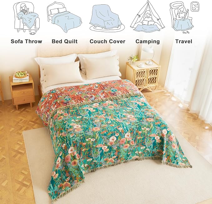 MSGKV Boho Throw Blanket 60"x80" Floral Blankets - Image 5