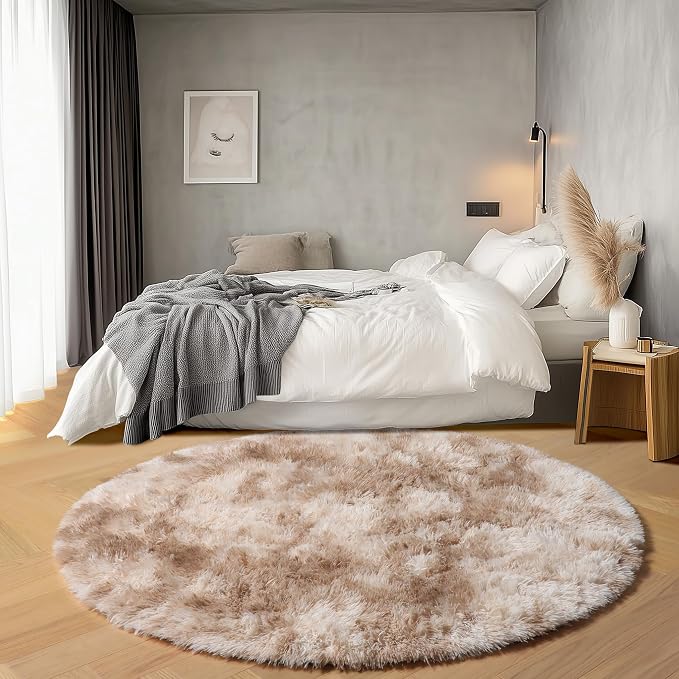 ONASAR Tie-Dye Beige Round Area Rugs 5ft, Soft Bedroom Circle Rug Floor Mats by ONASAR