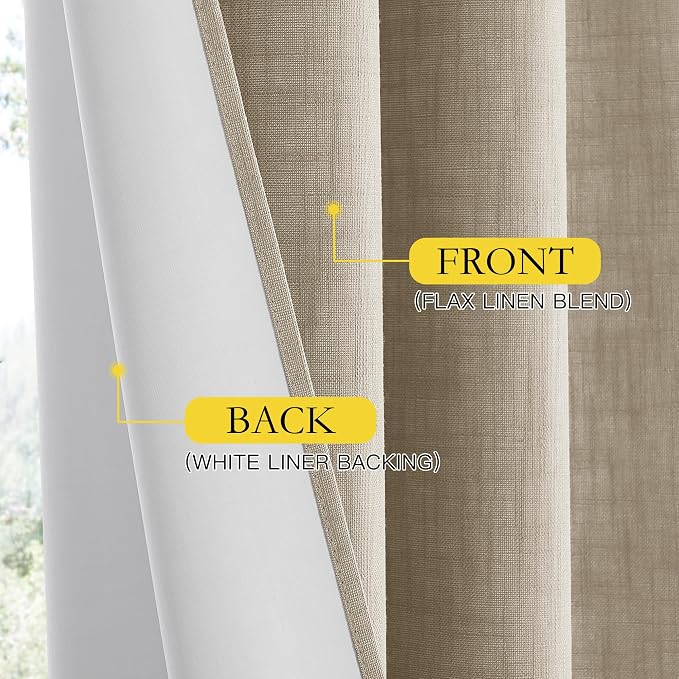 NICETOWN Taupe 100% Blackout Linen Curtains 102 inch Long Burg, Farmhouse Thick - Image 6