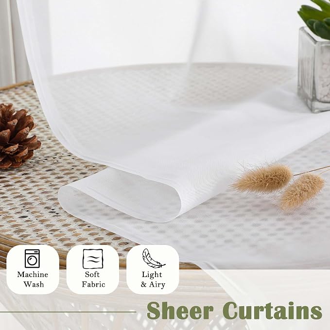 Lecloud White Sheer Curtains 63 Inch Length 2 Pcs, Light Filtering Rod Pockets - Image 4