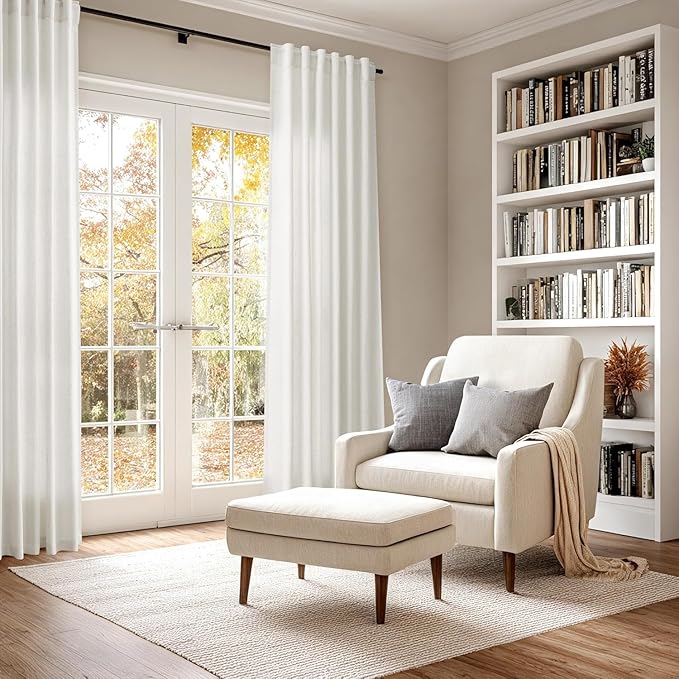 Nanspring Cream Linen Curtains 84 inch Length 2 Panels forBedroom Living Room - Image 6