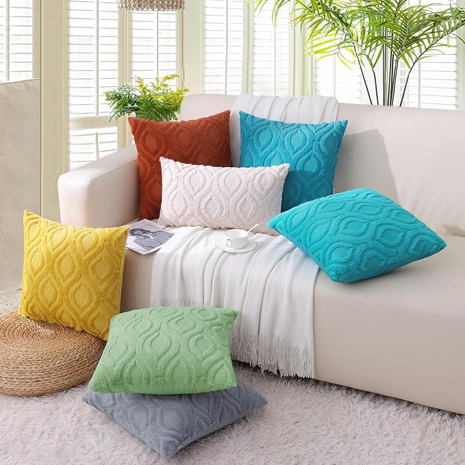 decorUhome Throw Pillow Covers 12x20 Inch Set of 2, Soft Plush Faux Wool Blue - Image 7