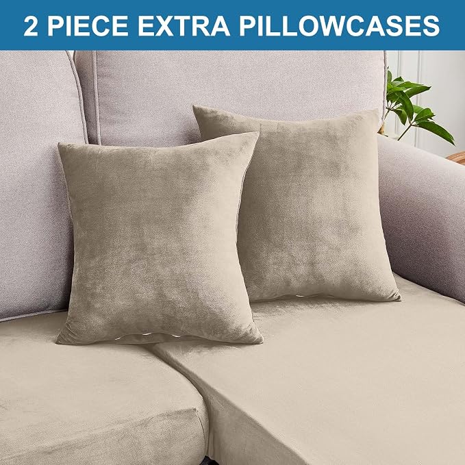 Couch Cover 8-Piece Elastic Velvet Couch Cushion Covers & Chaise Slipcovers - Image 8