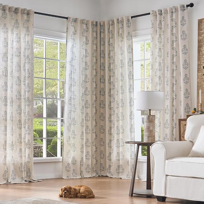 jinchan Linen Floral Curtains for Living Room 84 Inch Length Blue Flower - Image 8
