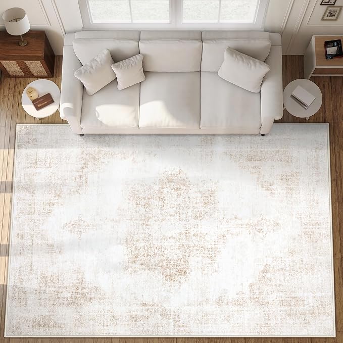 Area Rug 10x14 Vintage Rugs: Large Washable Living Room Rug Retro Medallion by MXSANYOORUG