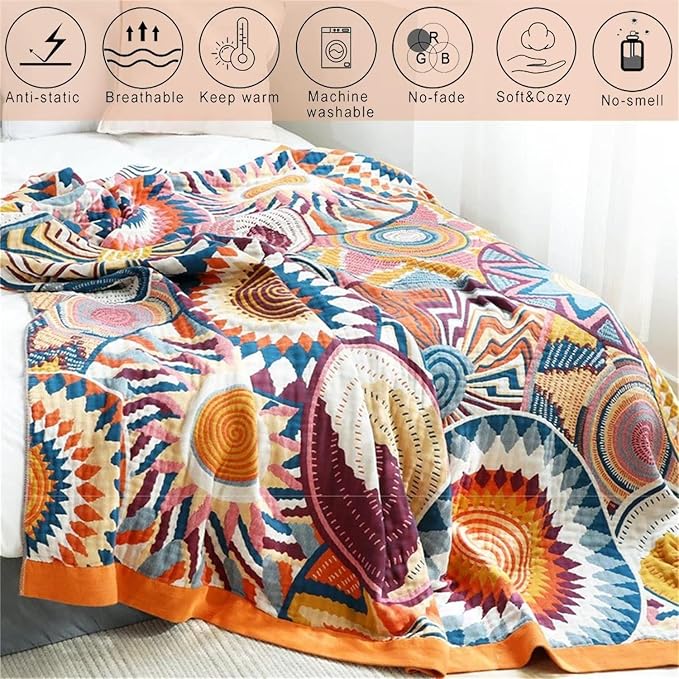 MSGKV Boho Throw Blanket for Couch 50"x60" 100% Cotton Sofa Blanket Spring - Image 4