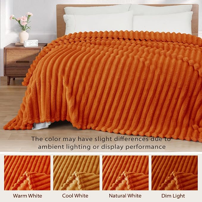 Exclusivo Mezcla King Size Flannel Fleece Blanket, Super Soft Striped Jacquard - Image 3