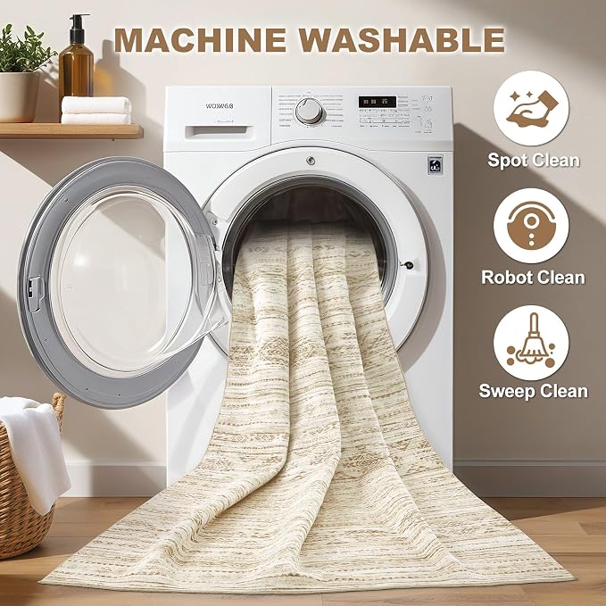 Nakagishi 5x7 Area Rugs Living Room: Washable Boho Large Neutral Modern Soft - Image 2