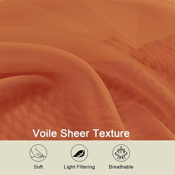 Orange Sheer Curtain for Bedroom Living Room 78 Inches Long 2 Panels Set - Image 3