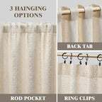Boho Light Filtering Curtains 63 Inches Long Beige Linen Blend 2 Panels - Image 5