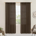 LAMIT Dark Brown Sheer Linen Curtains, 80 inch Light Filtering Semi Sheer by LAMIT