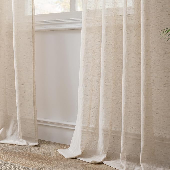 FMFUNCTEX Linen Sheer Curtains for Bedroom, Taupe Curtains 96 inches Long for - Image 4