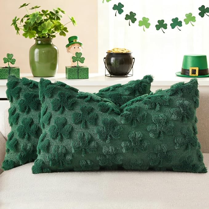 decorUhome St. Patrick’s Day Shamrock Green Pillow Covers 12x20 Inch Set of 2 by decorUhome