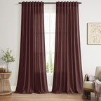 Nanspring Reddish Brown Linen Blend Light Filtering Back Tab Curtains 108 by Nanspring