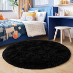 3'x3' Black Round Rug for Bedroom, Ultra Soft Fluffy Circle Rug for Kids Girls - Image 2