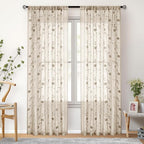 HOMEIDEAS Taupe Sheer Curtains 84 Inches Long 2 Panels Beige Embroidered Floral - Image 7