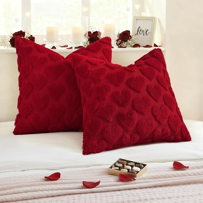 decorUhome Valentine’s Day Soft Plush Throw Pillow Covers 20x20 Inch Set of 2 - Image 3