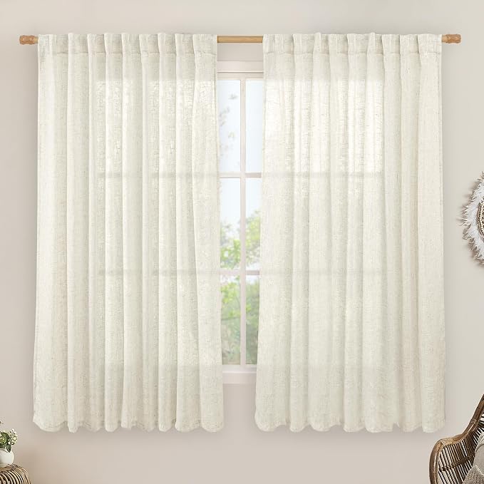 LAMIT Light Filtering Natural Linen Curtains 63 inches Long, Ivory Cream Linen by LAMIT
