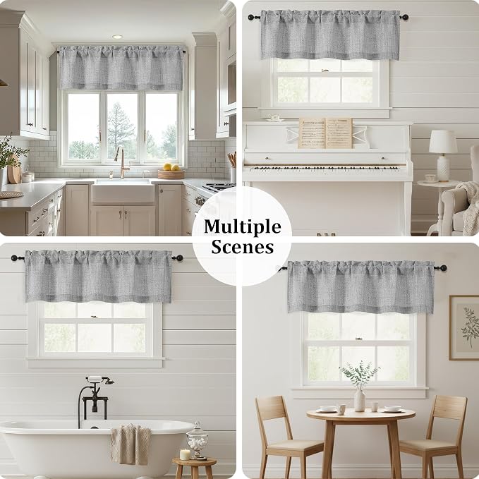 OWENIE Grey Valances for Windows 1 Pcs 18 Inch Length, Light Filtering Textured - Image 7