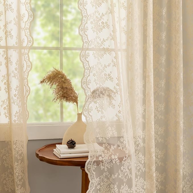 YJ YANJUN Vintage Lace Curtains 54 Inch Length-Victorian Floral Patterns and - Image 2