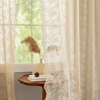 YJ YANJUN Vintage Lace Curtains 63 Inch Length Antique Chic Floral Beige Sheer - Image 2