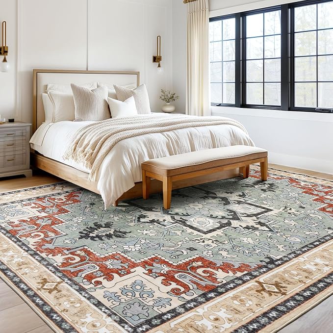 8x10 Area Rugs, Large Area Rug for Living Room, Floral Washable Area Rug for - Image 3