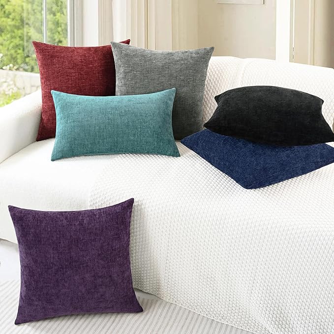 CaliTime Throw Pillow Covers Decorative 24 X 24 Inches Pack of 2 Cozy Chenille - Image 4