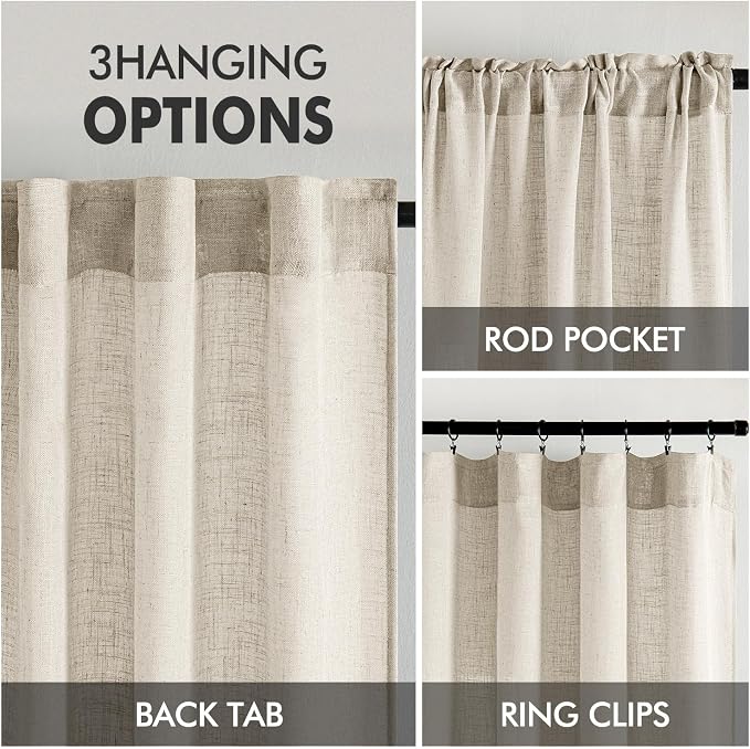 MIULEE Cream Linen Curtains 72 Inch Length 2 Panels - Image 3